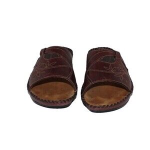 Clark's Artisan Size 5 1/2M  Dark Brown Leather Slip On Slides Sandals
